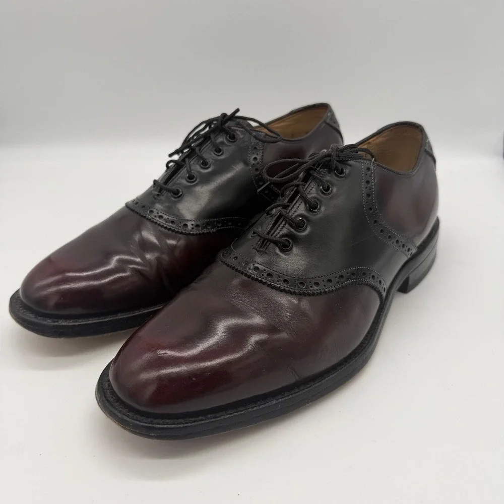 Vintage Johnston & Murphy Mens Burgundy Black Leather Saddle Oxford Shoes 8 D